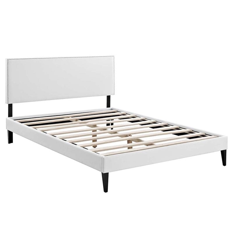 Macie Vinyl Full Platform Bed with Squared Tapered Legs in White