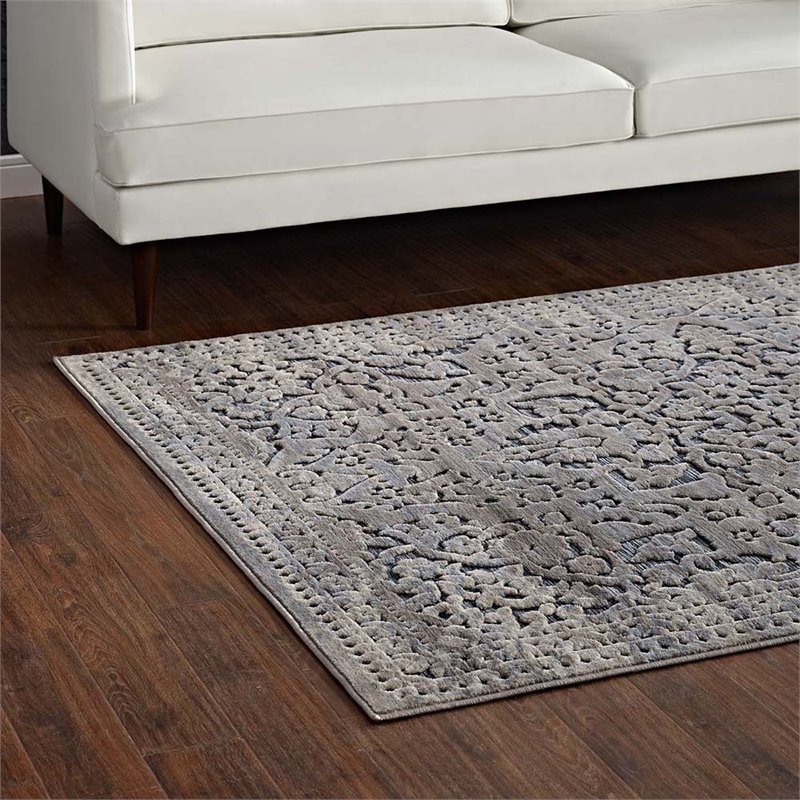 Modway Margarida 5' x 8' Turkish Area Rug in Blue and Cream
