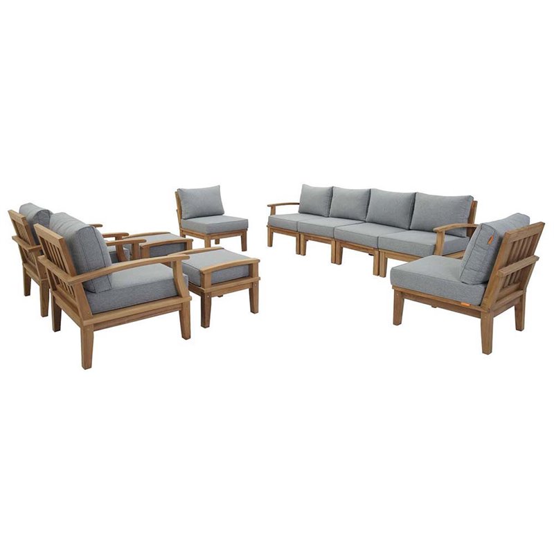 Modway Marina 10 Piece Patio Sofa Set in Natural and Gray