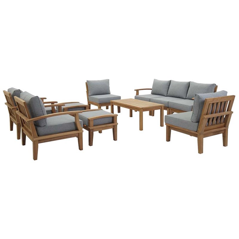 Marina 10 Piece Outdoor Patio Teak Set in Natural Gray