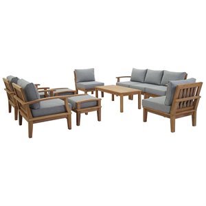 Marina 10 Piece Outdoor Patio Teak Set in Natural Gray
