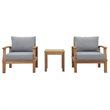 Modway Marina Modern Wood 3-Piece Conversation Set in Natural/Gray