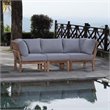 Modway Marina 3-Piece Solid Teak Wood Patio Sofa Sectional Set in Natural/Gray
