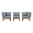 Modway Marina 3-Piece Solid Teak Wood Patio Sofa Sectional Set in Natural/Gray