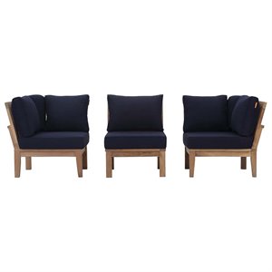 Marina 3 Piece Outdoor Patio Teak Set in Natural Navy