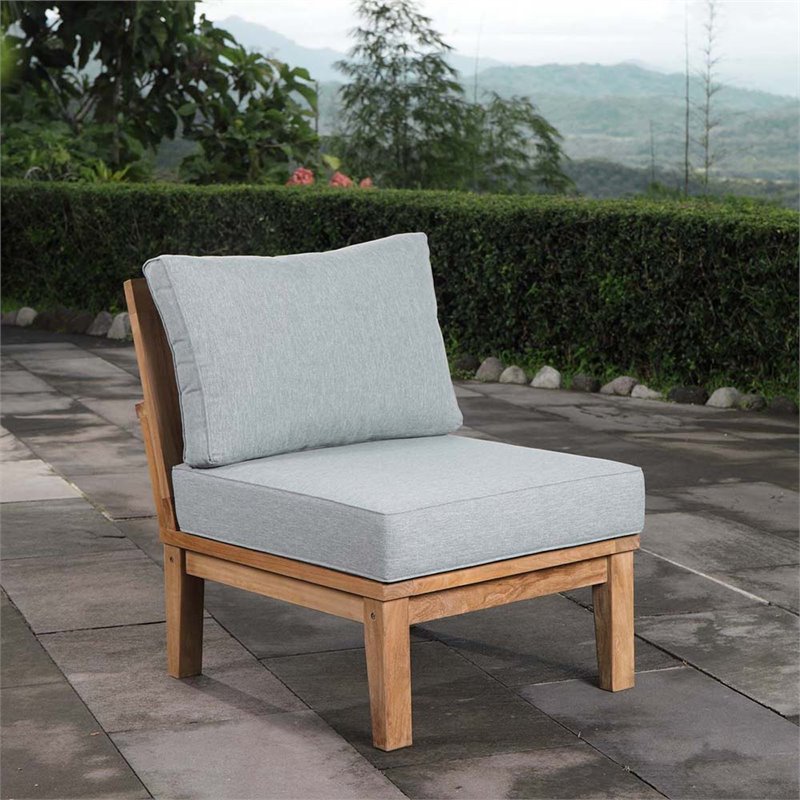 Modway Marina Modern Wood Outdoor Teak Armless Chair in Natural/Gray