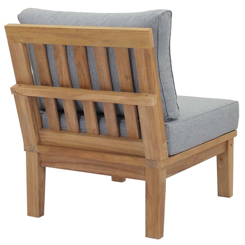 Modway Marina Modern Wood Outdoor Teak Armless Chair in Natural/Gray