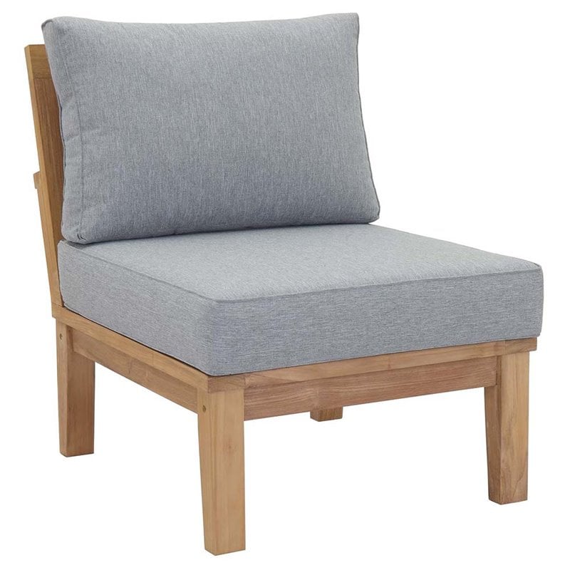 Modway Marina 2-Piece Teak Wood Patio Sofa Sectional Set in Natural/Gray