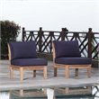 Modway Marina 2-Piece Solid Teak Wood Patio Sofa Sectional Set in Natural/Navy
