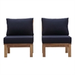Modway Marina 2-Piece Solid Teak Wood Patio Sofa Sectional Set in Natural/Navy