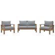 Modway Marina Modern Wood 3-Piece Patio Teak Sofa Set in Natural/Gray