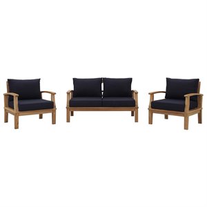 marina 3 piece outdoor patio teak set in natural navy
