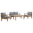 Modway Marina 4-Piece Solid Teak Wood Patio Sofa Set in Natural/Gray