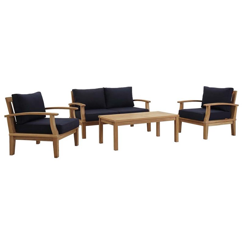 Marina 4 Piece Outdoor Patio Teak Set in Natural Navy