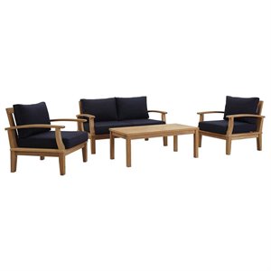 Marina 4 Piece Outdoor Patio Teak Set in Natural Navy