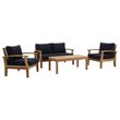 Marina 4 Piece Outdoor Patio Teak Set in Natural Navy