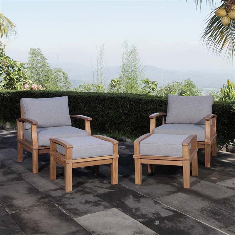 Marina 4 Piece Outdoor Patio Teak Set in Natural Gray