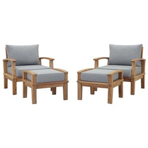 Marina 4 Piece Outdoor Patio Teak Set in Natural Gray