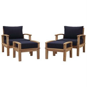 Marina 4 Piece Outdoor Patio Teak Set in Natural Navy