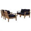 Modway Marina 4 Piece Patio Sofa Set in Natural and Navy