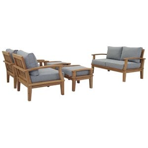 Marina 5 Piece Outdoor Patio Teak Set in Natural Gray