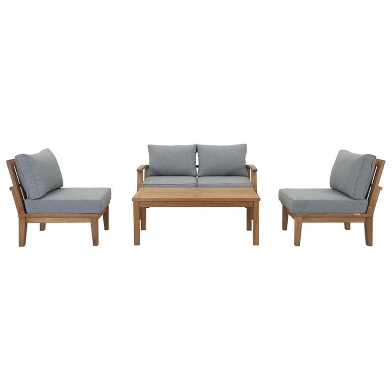 Modway Marina Modern Wood 5-Piece Patio Teak Sofa Set in Natural/Gray