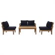 Modway Marina 5-Piece Solid Teak Wood Patio Sofa Set in Natural/Navy