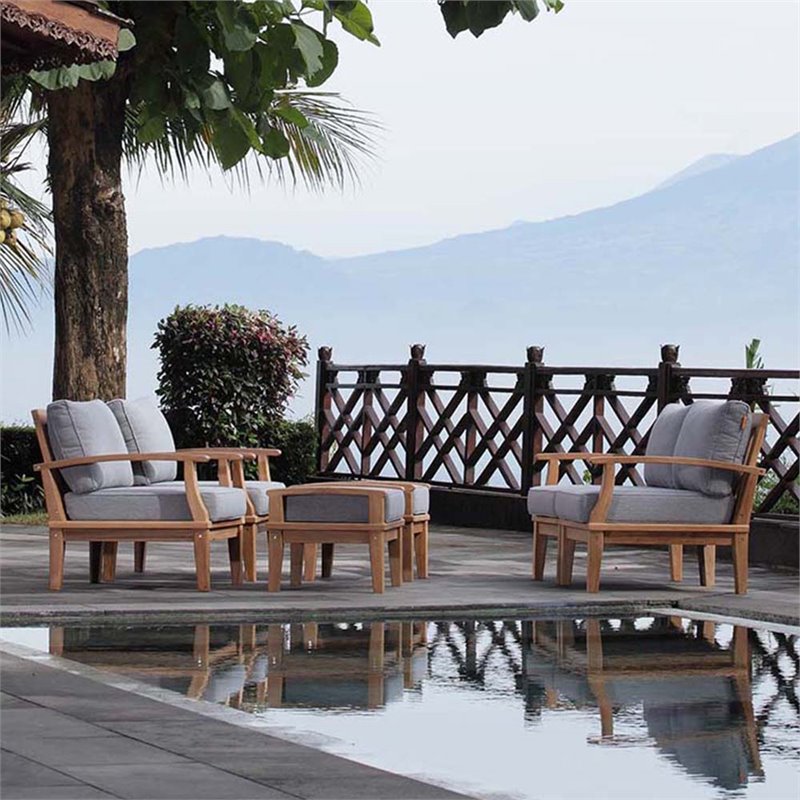 Marina 6 Piece Outdoor Patio Teak Set in Natural Gray