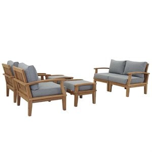 Marina 6 Piece Outdoor Patio Teak Set in Natural Gray