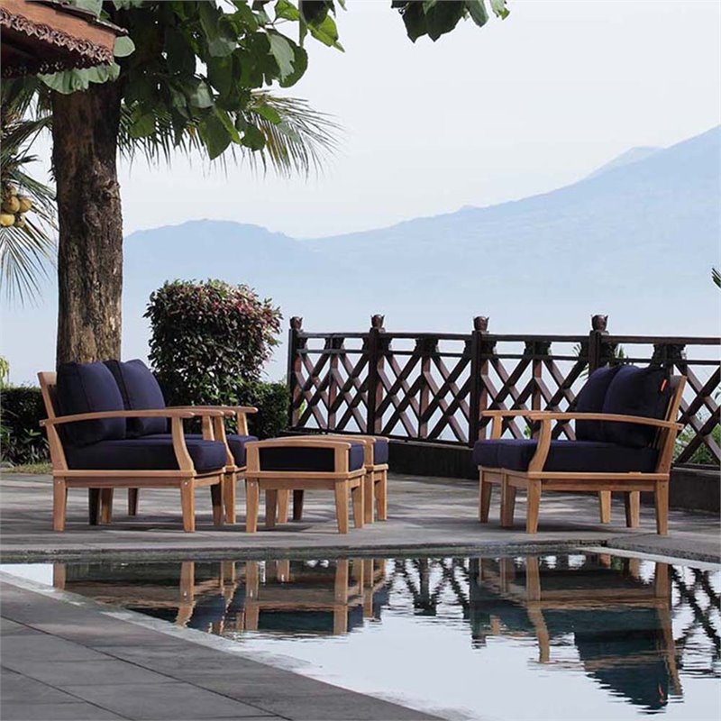 Marina 6 Piece Outdoor Patio Teak Set in Natural Navy
