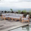 Modway Marina 6-Piece Solid Teak Wood Patio Sofa Sectional Set in Natural/Gray