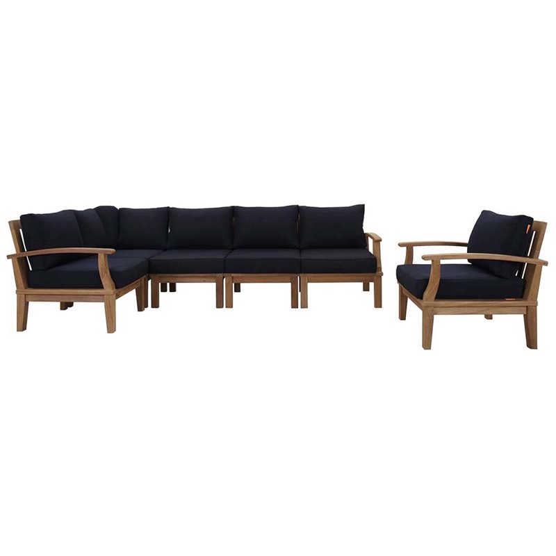 Marina 6 Piece Outdoor Patio Teak Set in Natural Navy