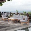 Modway Marina Modern Wood 7-Piece Patio Teak Sofa Set in Natural/Gray