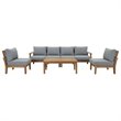 Modway Marina Modern Wood 7-Piece Patio Teak Sofa Set in Natural/Gray