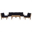 Modway Marina 7-Piece Solid Teak Wood Patio Sofa Set in Natural/Navy
