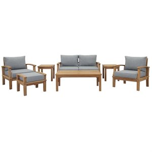 Marina 7 Piece Outdoor Patio Teak Set in Natural Gray
