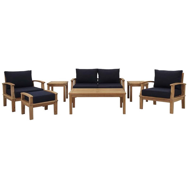 Marina 7 Piece Outdoor Patio Teak Set in Natural Navy