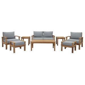 Marina 8 Piece Outdoor Patio Teak Set in Natural Gray