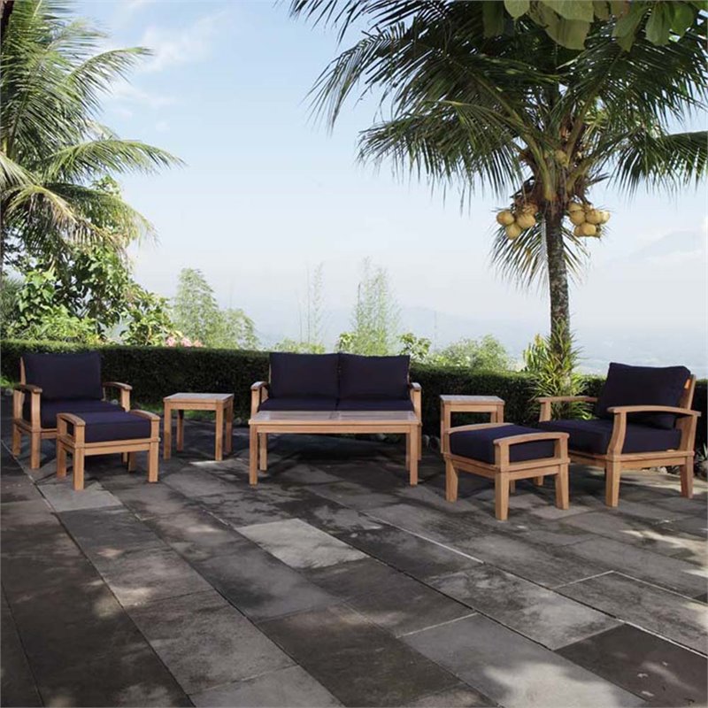 Marina 8 Piece Outdoor Patio Teak Set in Natural Navy