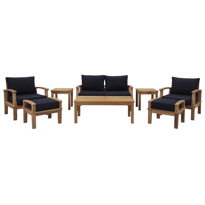 Marina 8 Piece Outdoor Patio Teak Set in Natural Navy