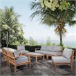 Modway Marina 8-Piece Solid Teak Wood Patio Sofa Set in Natural/Gray