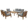 Modway Marina 8-Piece Solid Teak Wood Patio Sofa Set in Natural/Gray