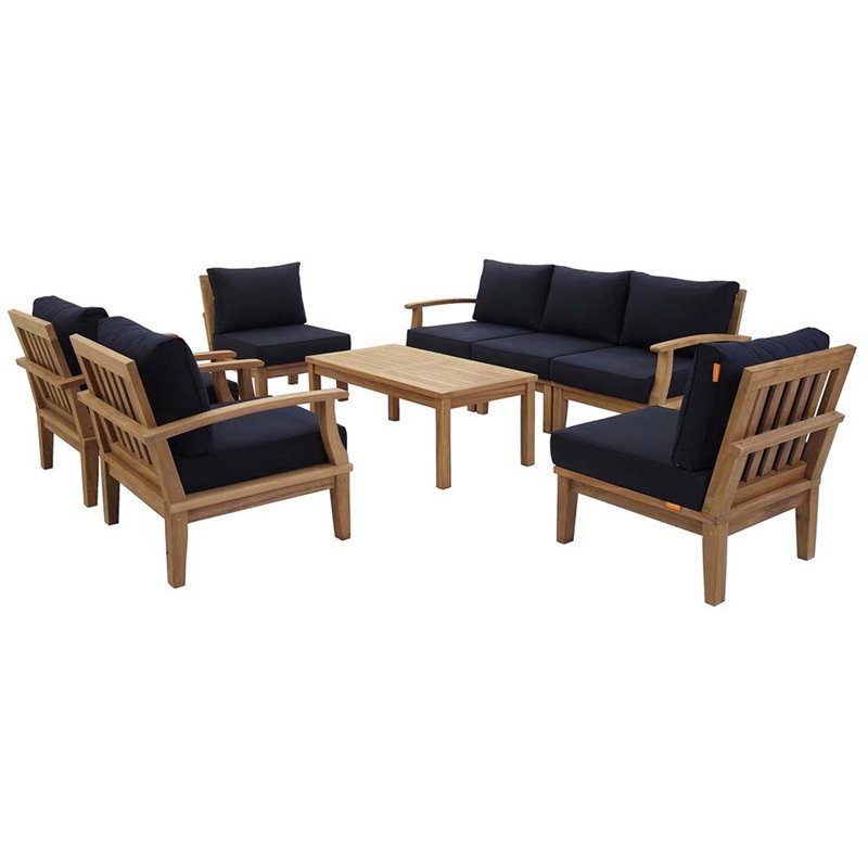 Marina 8 Piece Outdoor Patio Teak Set in Natural Navy