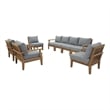 Modway Marina 8-Piece Solid Teak Wood Patio Sofa Set in Natural and Gray