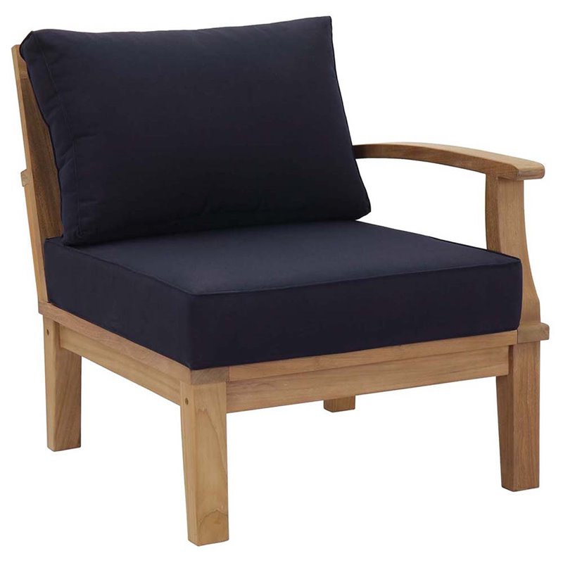 Modway Marina 8-Piece Solid Teak Wood Patio Sofa Set in Natural/Navy