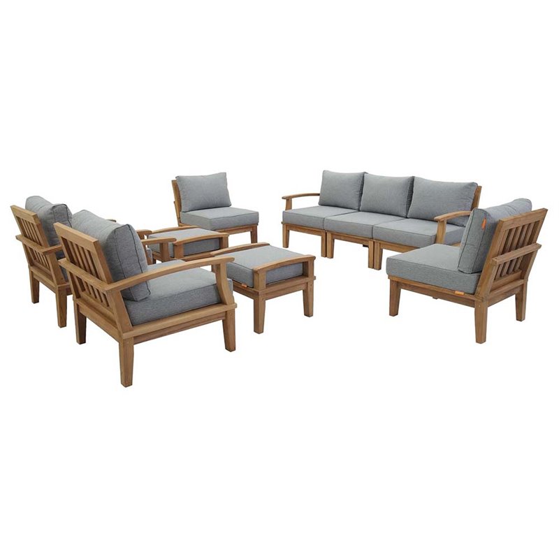 Modway Marina 9 Piece Patio Sofa Set in Natural and Gray