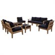 Modway Marina 9 Piece Patio Sofa Set in Natural and Navy