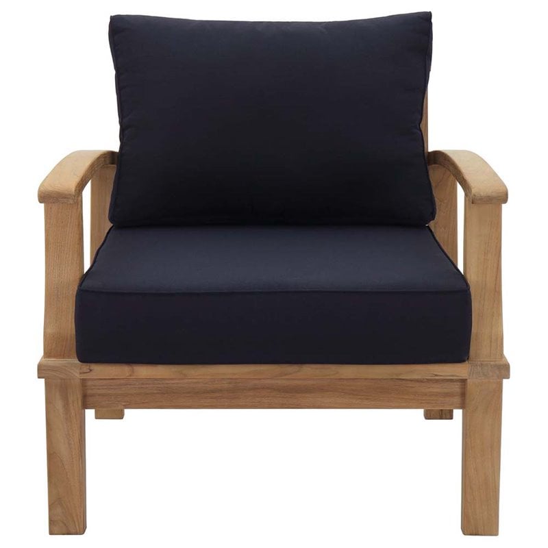 Modway Marina Modern Wood Outdoor Teak Armchair in Natural/Navy