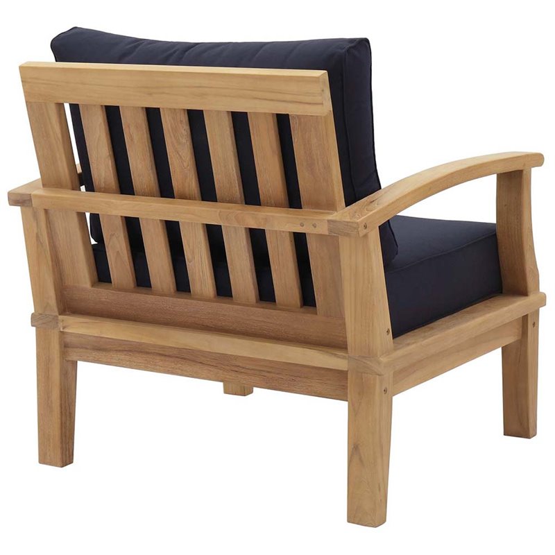 Modway Marina Modern Wood Outdoor Teak Armchair in Natural/Navy