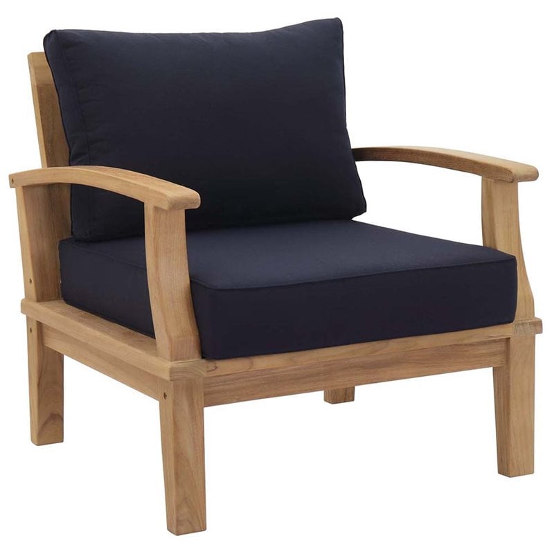 Modway Marina Modern Wood Outdoor Teak Armchair in Natural/Navy